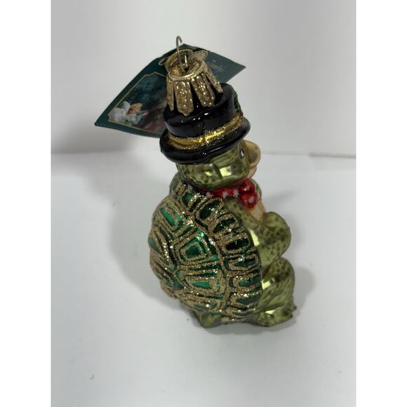 OWC Old World Christmas Blown Glass Top Hat Turtle #12028 sitting reptile W Tag - Picture 2 of 7